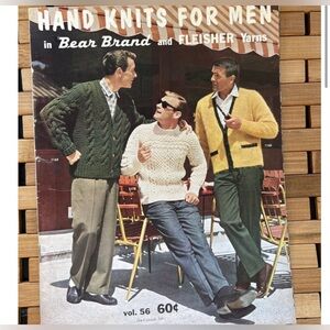 Vintage Men's Sweater Pattern Book, Bear Brand and Fleisher Yarns, 1961
